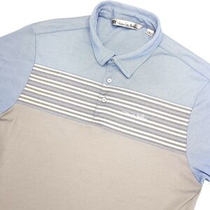 Travis Mathew Polo Shirt Mens Medium Blue Stripe Colorblock Golf Pima Cotton